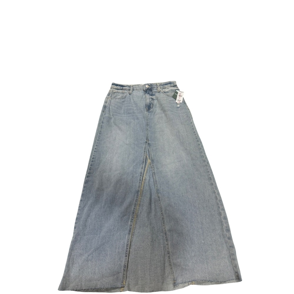 RSQ Womens Size 26 Light Wash Denim Maxi Skirt Front Slit Distressed